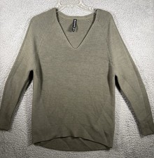 Athleta Hanover V Neck Sweater Merino Wool Blend Olive Green Women  s Size Small