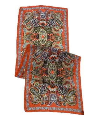 WALBUSCH Orange Rectangle Silk  Scarf. 70''/21''. Ex Con