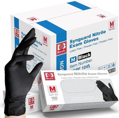 Basic Medical BLACK Nitrile Exam Gloves, 5 Mil,- Latex-Free & Powder-Free, Case