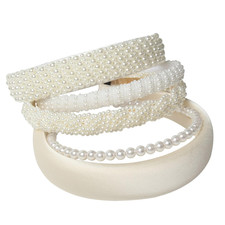 5PK White Pearl Headbands for Women Girls Cute Pearl Dainty Headbands Bling Faux
