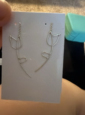 Silver Tone Asymmetrical Abstract Line Metal ...