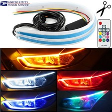 2 x 60CM LED DRL Light RGB Sequential Flexible Turn Signal Strip for Headlight