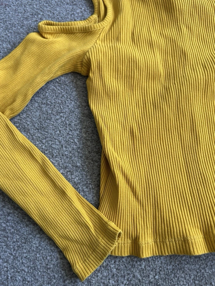 women’s yellow ribbed cold shoulder long sleeve top - Image 3 of 4
