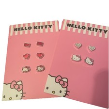 Hello Kitty Earrings Adorable Silver Plated Red Hearts Stud - New 5 Pairs