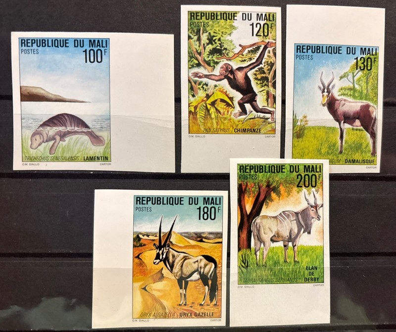 Mali dudong, chimp MNH,imperforated S.C.#317-21 Comp. set of 5 as issued in 1979