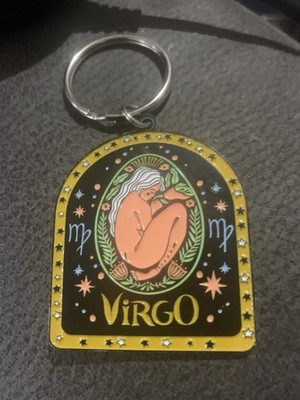 Vintage Keychain Zodiac Virgo Metal Two Sides Keychain Nice