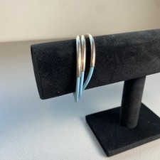 Leather Bracelet Light Blue Straps  Silver Accents With Magnetic Closure