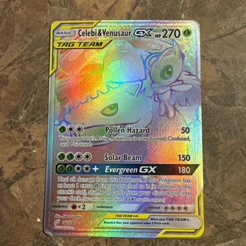 #Celebi & Venusaur GX (Secret) #182/181 Secret Rare,Holo Heavily played Pokemon