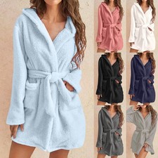 Womens Teddy Bear Hooded Bathrobe Dressing Gown Winter Warm Fleece Loungewear