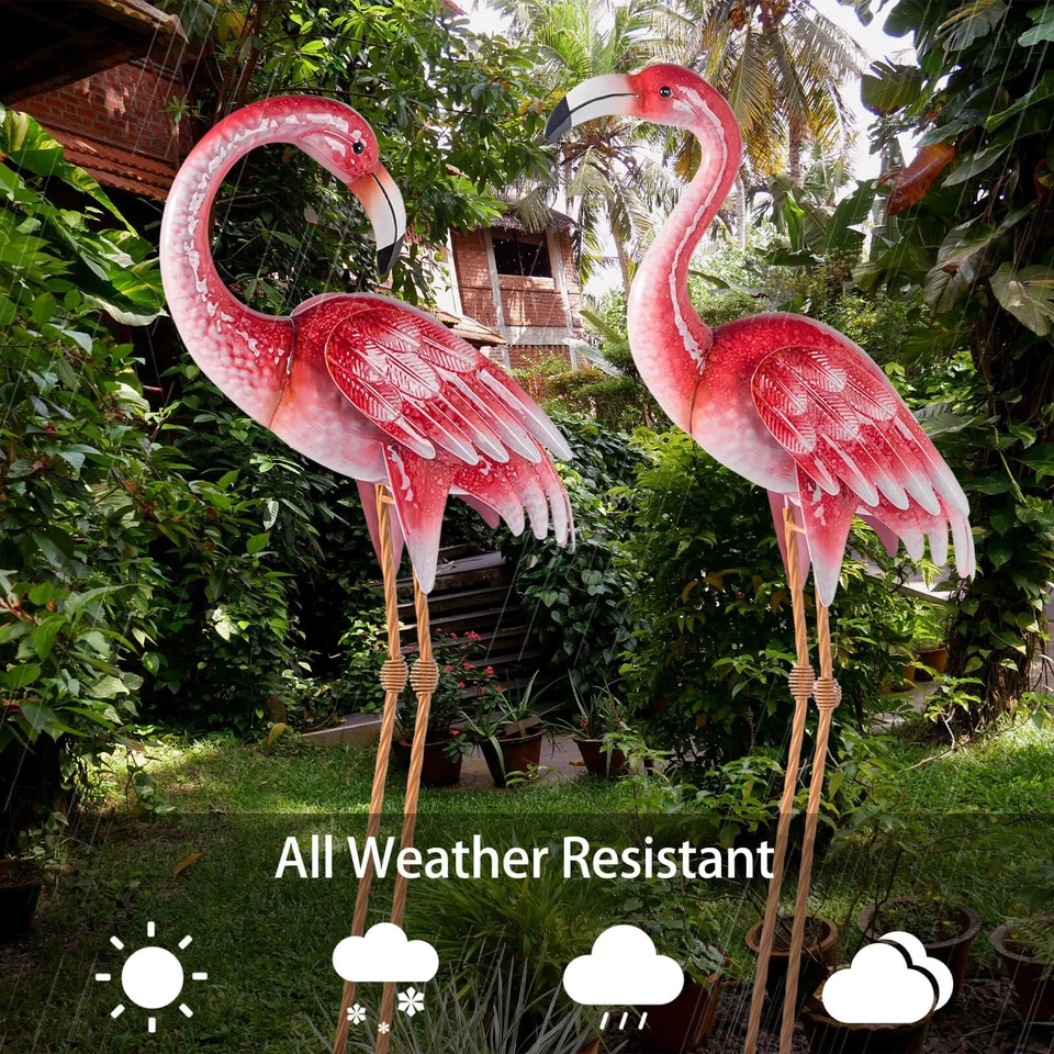 Pink Flamingo Yard Decorations, Metal Garden Statues and Sculptures, Standing... - Image 4 of 4