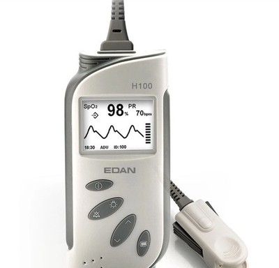 Edan H100B Pulse Oximeter w/ Carry Case & Adult Hard-Shell SpO2 Sensor ...