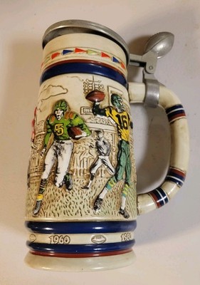 Avon 1983 Handmade Brazil Ceramic Football Beer Stein w/ Metal Lid 1L