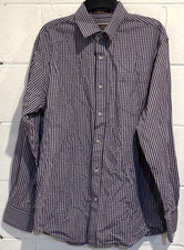 James Tattersall Mens Shirt Size L 16.5 Purple Check Long Sleeve Botton Up Work