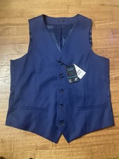 NWT J Ferrar Vest Waistcoat Mens M Pockets V-Neck Adjustable Navy blue Slim Suit