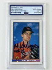 Mike Mussina 1991 Bowman #97 Signed Auto Rookie RC HOF 19 Inscription PSA/DNA