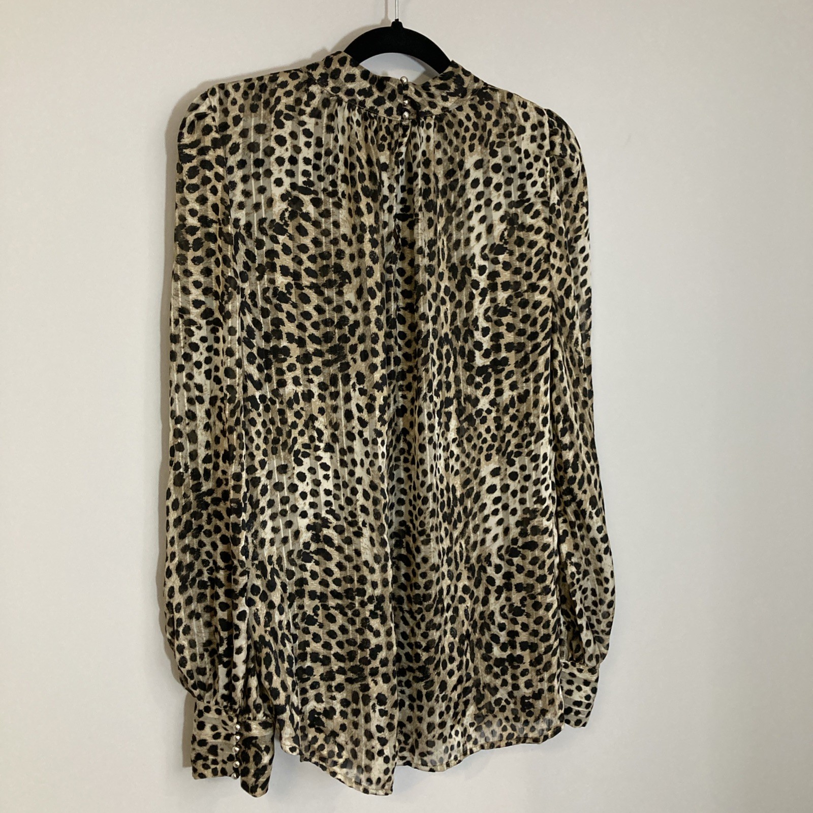 Womens Blouse Mock Neck Sheer Office Work Medium Ruffle H&M Flowy Animal Print thumbnail 7