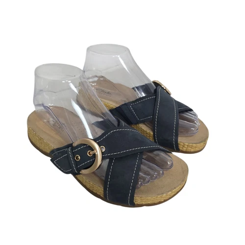 Sandali donna Clarks Collection Reileigh May Slide taglia 7 M blu fibbia nabuk