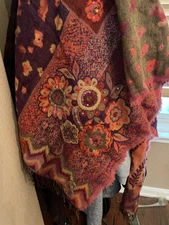 Wool Pashmina in beautiful fall colors. Paisley and floral pattern .