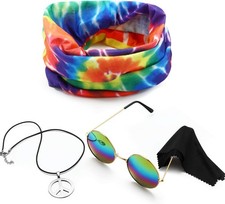 Norme 3 Hippie Costume Set Peace Sign Necklace, Tie Dye Rainbow
