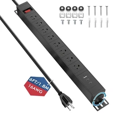 8 Outlet Metal Wall Mount Power Strip,360° Rotatable Mounting,PD 20W USB C Fa...