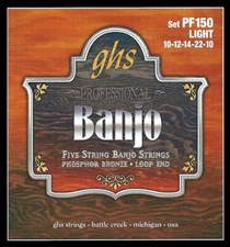 GHS PF150 Phosphor Bronze Banjo Strings; 5-String loop end 10-22 light