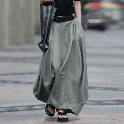 Damen Frauen Mode Hippie Lange Röcke Baumwolle Leinen Hippie Freizeitkleid - Bild 20 von 24