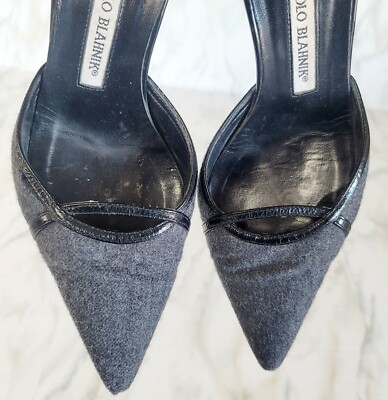 MANOLO BLAHNIK グレー ハイヒール 36.5 MANOLO BLAHNIK Gray & Black Tweed Heels Slingbacks 36.5 sex
