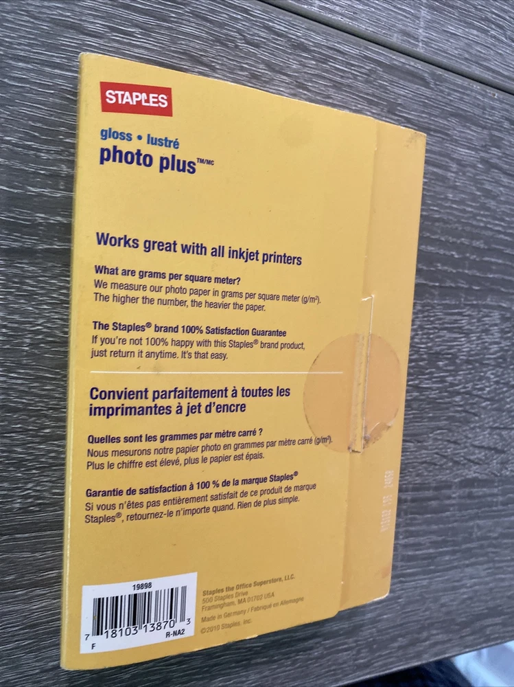 Staples Photo Plus 4 X 6 inch glossy photo printer paper 60 sheets Inkjet Best Staples Photo Plus 4 X 6 inch glossy photo printer paper 60 sheets Inkjet Best