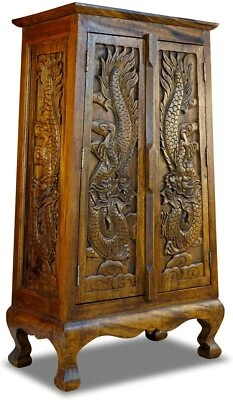 Suar Massivholz Schrank Schnitzerei Elefant Drache Thailand Sideboard Kommode - Bild 1 von 4
