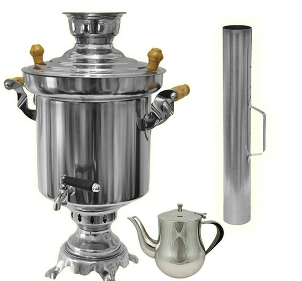Holzkohle Samowar 5L Edelstahl Mit Teekanne Самовар на углях Russisch Tee Chai-image