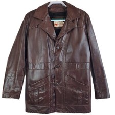 Vintage Sears The Leather Shop Mens 38 Genuine Leather Lined Jacket Coat Brown