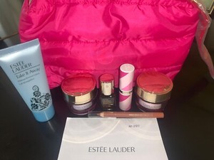 NEW Estee Lauder Make Up Cosmetics Bag+Lipstick Lip Pencil Night Repair Cream..