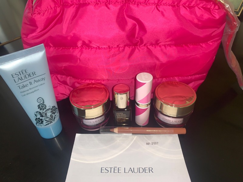 NEW Estee Lauder Make Up Cosmetics Bag+Lipstick Lip Pencil Night Repair Cream..