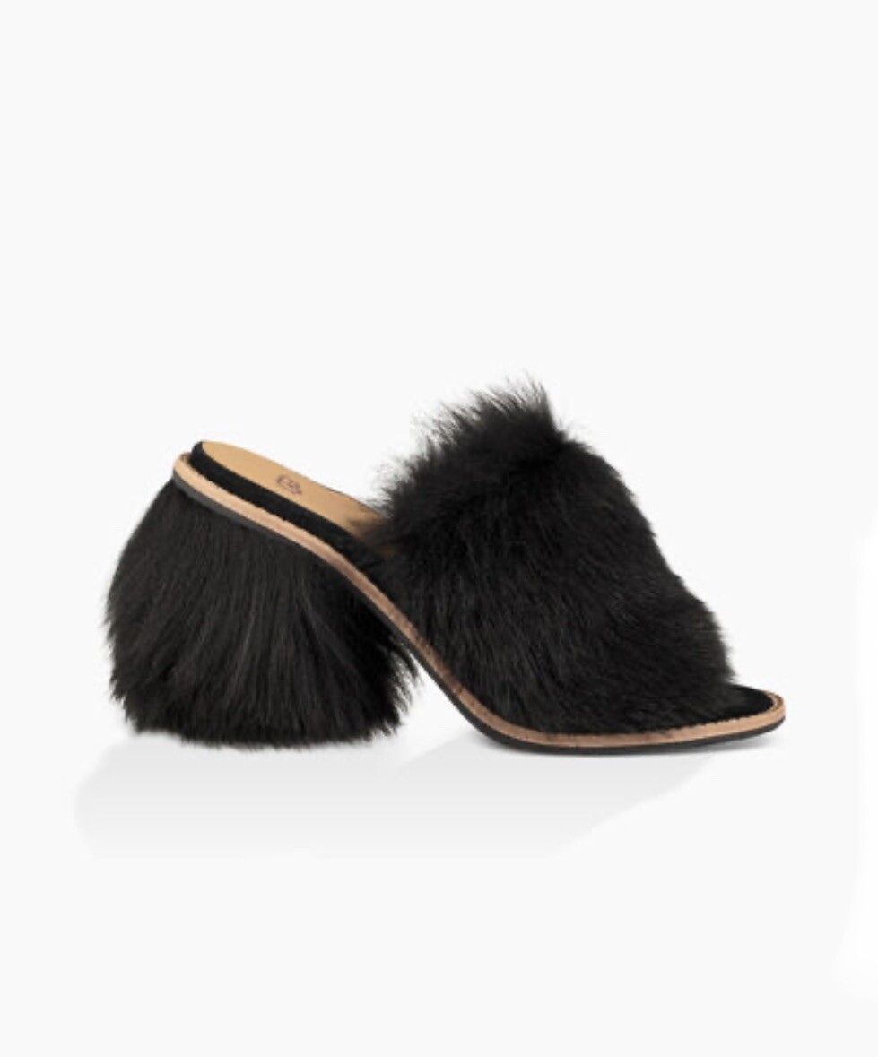 UGG Rosa Fluff Heel Women's Size US6 EU37 Black Fur Mules | eBay