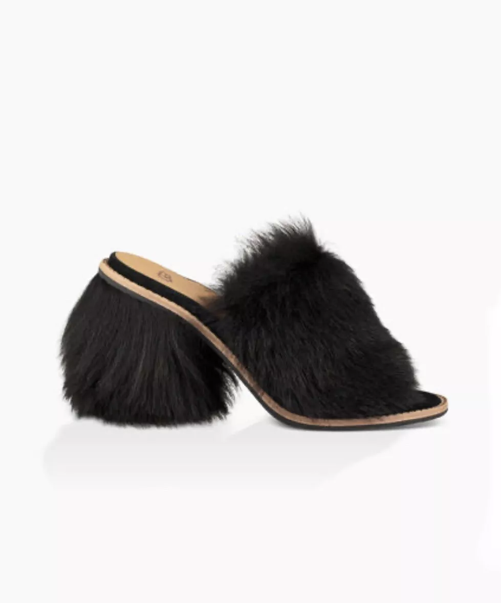 UGG Rosa Fluff Heel Women s Size US6 EU37 Black Fur Mules eBay