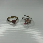 X12 Lot Girls Kids Gold Silver Pink Enamel Heart Flower Retro Rings Adjustable