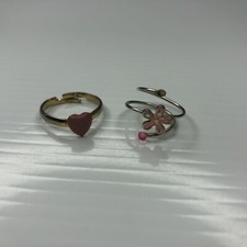X12 Lot Girls Kids Gold Silver Pink Enamel Heart Flower Retro Rings Adjustable
