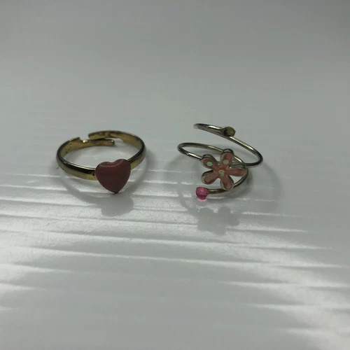 X12 Lot Girls Kids Gold Silver Pink Enamel Heart Flower Retro Rings Adjustable