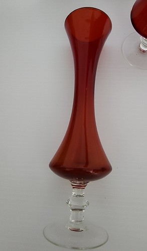 Vintage Ruby Red Art Glass Bud Vase 8" Tall And 2” Across Base x 2 - Picture 6 of 7