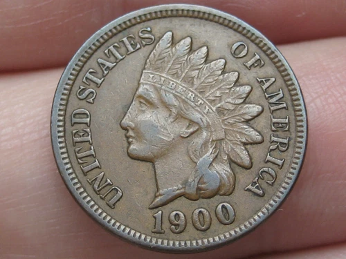 1900 Indian Head Cent Penny- XF/AU Details, 2.5 Diamonds, Chocolate Brown