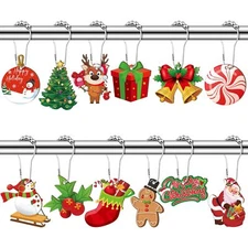 24 Pcs Christmas Curtain Hooks Xmas Holiday Decor for Bathroom Shower Room