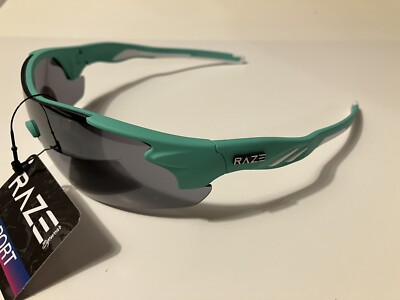 RAZE Eyewear Sunglasses K Frame Black Smoke Lens Aqua White 11821