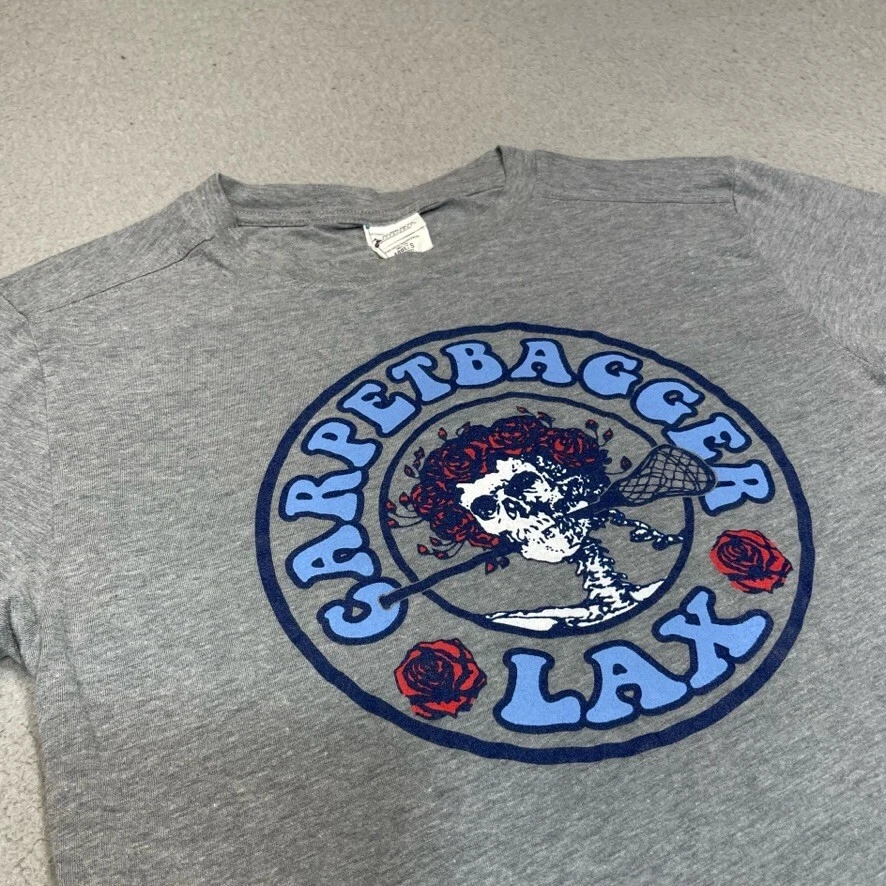 Camisa Lacrosse Hombres Pequeña Gris Alfombra Bagger LAX Calavera Esqueleto Palo Rosas Informal Foto 2 de 4