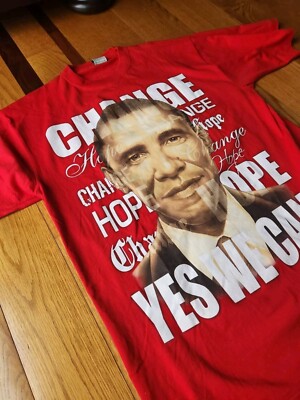 Barack Obama Large Face Oceanbay Art Wear ''HOPE CHANGE'' Red  T-Shirt Size 2XL
