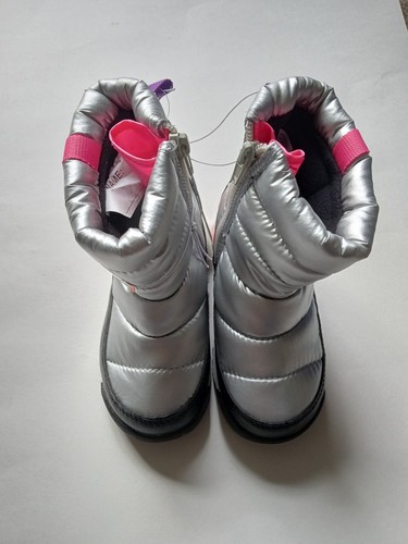 MÄDCHEN WONDER NATION Kleinkind Mädchen GRÖSSE 9 geschwollene Stiefel SCHNEE - 5F WINTER SILBER ROSA - Bild 2 von 4