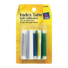 Avery Index Tabs with Writable Inserts 1-3/4, 20 Multicolor Assorted Tabs 82000