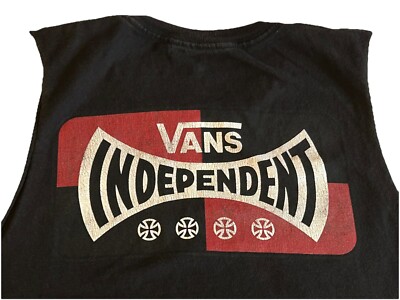 VTG VANS INDEPENDENT Black T-Shirt S-LG Cut Off Sleeves SKATER