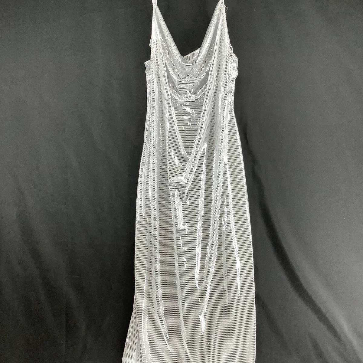 Bershka Womens Strappy Cowl Neck Spaghetti Strap Midi Silver Slip Dress Size M