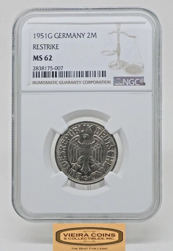 1951-G Germany  Restrike 2 Mark NGC MS 62 - #CONS28074