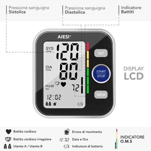 Misuratore di pressione da braccio professionale A6 - sfigmomanometro digitale - Foto 4 di 7